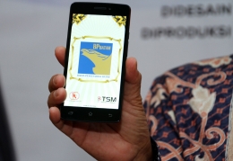 Tampilan greeting screen salah satu ponsel bikinan Sat Nusa Persada, Batam. Foto/Joko Sulistyo