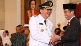 Pertemuan Jokowi (Presiden RI) dan Ahok (Gubernur DKI) ketika keduanya sudah berganti status. (TEMPO.co)