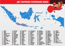 Peta layanan J&T Express di Indonesia. Infografis : Twitter @jntexpressid