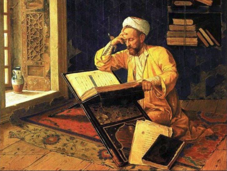 Arab scholar working diligently in the House of Wisdom. (Artist Unknown).