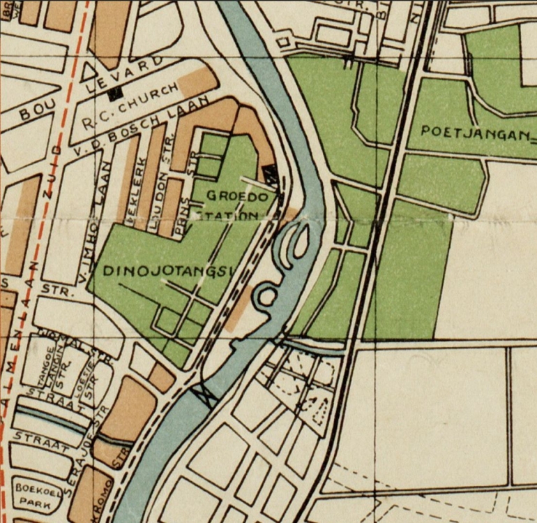 Kawasan Dinoyo Tangsi dalam peta Surabaya 1930.