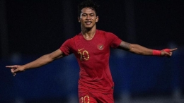 Osvaldo Haay merayakan golnya di Sea Games 2019. (ANTARA/Sigid Kurniawan)