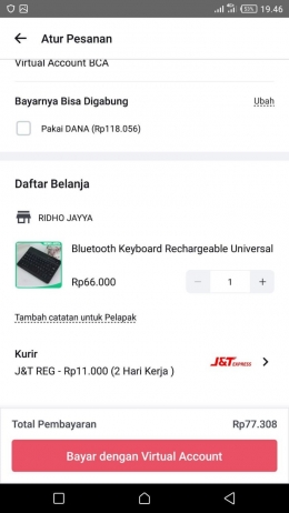 Deskripsi : Pembelian Keyboard Bluetooth di salah-satu e-commerce I Sumber Foto : dokpri