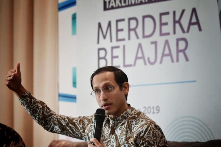 Mendikbud Nadim Makarim menjelaskan arah kebijakan pendidikan Merdeka Belajar dalam Rapat Koordinasi Mendikbud dengan Kepala Dinas Pendidikan se-Indonesia di Jakarta, Rabu (11/12/2019). (DOK. KEMENDIKBUD)