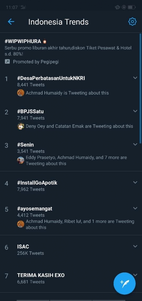 Deskripsi : hastag #BPJSSatu menempati trending topic ke 2 pada 16 Desember 2019 I Sumber Foto : Widya
