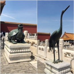 Patung bagian kiri adalah kura-kura dan bagian kanan adalah bangau, sebagai simbol umur yang panjang| Dokumentasi pribadi 