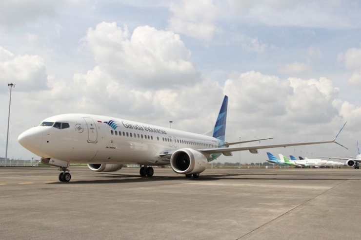 Pesawat Boeing 737 MAX 8 telah dioperasionalkan oleh Garuda Indonesia, di Bandara Soekarno-Hatta, Tangerang, Minggu (7/1/2018). (KOMPAS.com/ARSIP GARUDA INDONESIA)