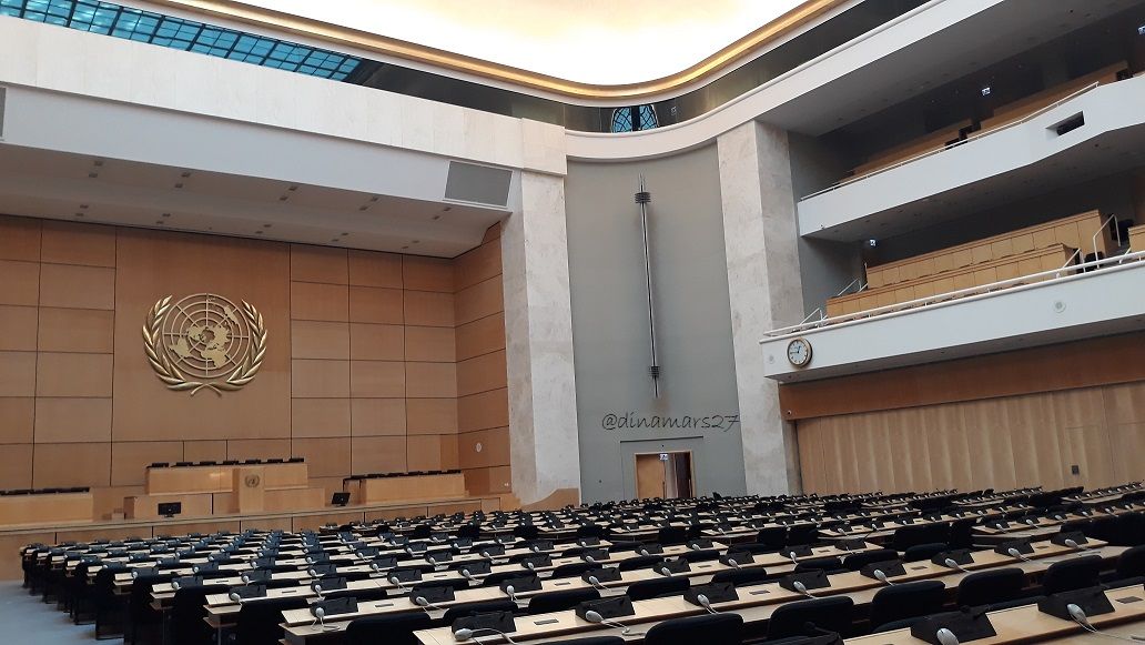 Di Assembly Hall ini, Yasser Arafat pernah berpidato pada tahun 1974 memperjuangkan pembebasan Palestina dari pendudukan Israel. (foto: dokpri)