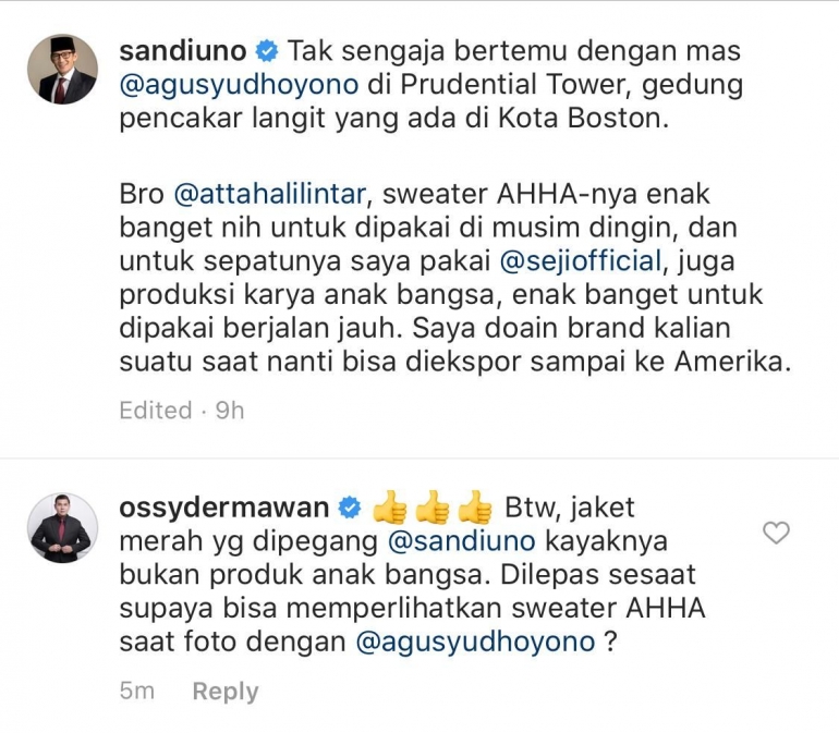 tangkapan layar pribadi dari instagram/@sandiuno