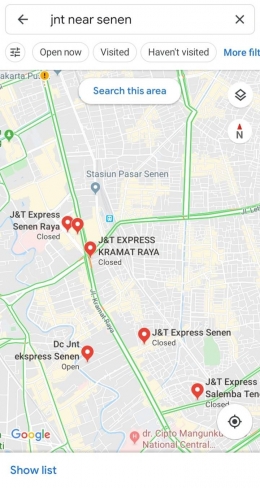 J&T Express di sekitar Pasar Senen (sumber: google maps)