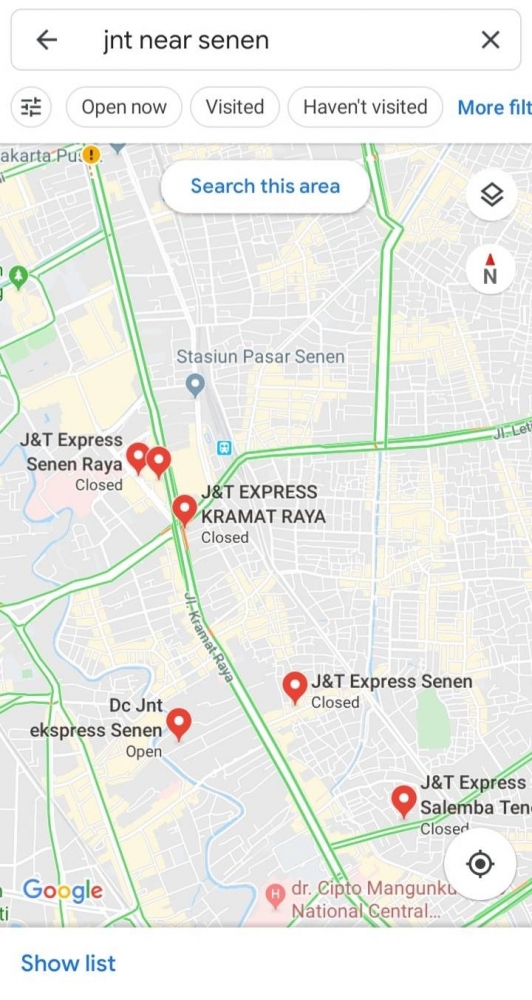J&T Express di sekitar Pasar Senen (sumber: google maps)