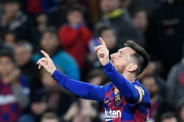 Selebrasi khas Lionel Messi. Sumber gambar: Twitter.com/OptaJose