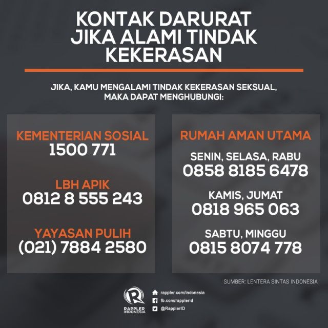 Hai Mbak Pramugari, jika mengalami kekerasan fisik, psikis atau seksual dalam pekerjaan, silakan kontak nomor dalam gambar ini | Rappler Indonesia