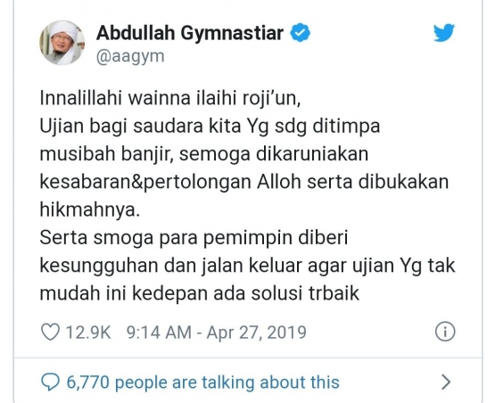 tangkapan layar pribadi dari twitter @aagym