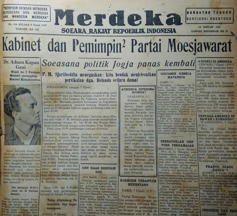 Halaman depan Harian Merdeka (sumber gambar: Zulkifli Mahafatna/Club Oerang Revolusi (CORE))