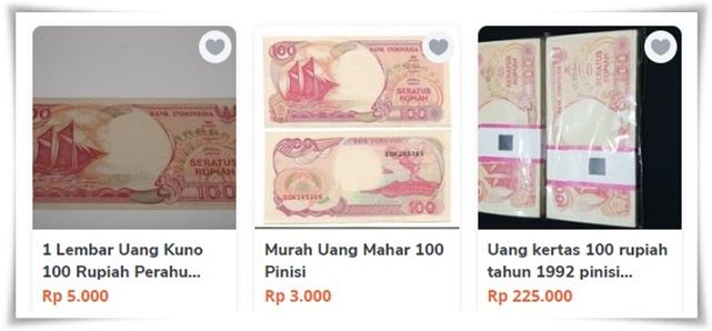 Harga eceran dan gepokan uang pinisi 100, diakses dari tokopedia pada 4 Januari 2020