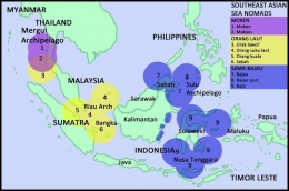 Sumber: Nastasha Ellen, dkk Januari 2018: Distribution of three main sea-nomad groups and sub groups in South East Asia