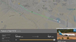 Lintasan terakhir penerbangan pesawat penumpang Ukraina sebelum jatuh di Teheran (detik.com/ FlightRadar24). 