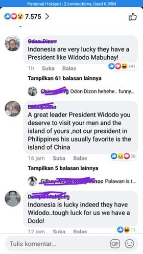 Beberapa komentar Netizens Filipian pada berita Inquirer.com tentang Presiden Jokowi berkunjunga ke Natuna. Sumber foto: Dokpri Screenshoot