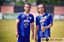 Ardi bersama Hariono seusai mengikuti latihan bersama Persib Bandung. Foto : dari Instagram Ardi
