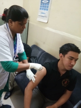 Atlet Biliar yang sedang pelatnas di India  pun mengikuti vaksinasi IPV sebelum menuju Filipina (sumber : dok. coach biliar).