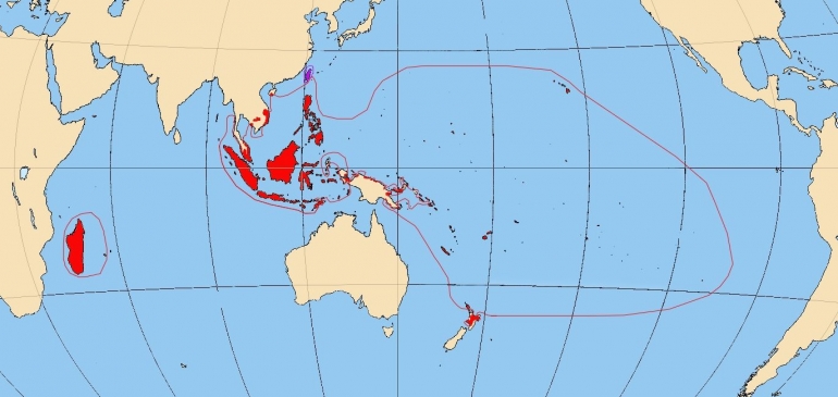 Peta kawasan penutur bahasa Austronesia (sumber: wikipedia.org)