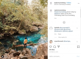 Deskripsi : Foto Instagram yang menampilkan jernihnya air di Situ Biru Cilembang I Sumber Foto : IG @exploresumedang