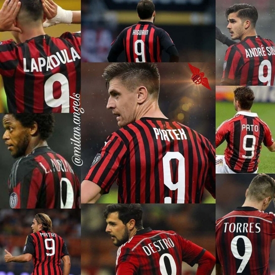 Deretan pemain Milan yang pernah memakai nomor 9 peninggilan Inzaghi. (sumber: twitter.com.infomilanid)