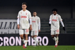 Reaksi para pemain Juventus saat kalah 1-2 dari Hellas Verona pada laga di Marc'Antonio Bentegodi, Verona, 8 Februari 2020. /(Marco Bertorello/AFP) via skor.id