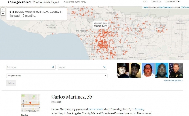 Laporan kasus pembunuhan di laman berita Los Angeles Times | tangkapan layar pribadi