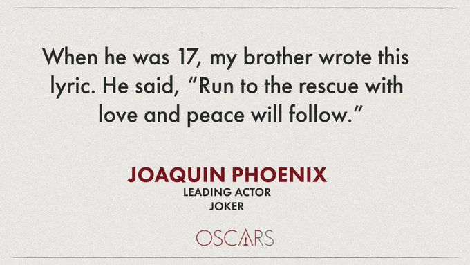 Pidato manis Joaquin Phoenix (sumber: twitter.com/TheAcademy)