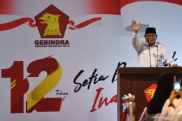Prabowo menyapa dan menguatkan kader dalam HUT Ke 12 Tahun Pertai Gerindra. (Foto: antara.com)