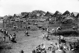 Situasi perkampungan dataran tinggi, di bagian tengah pulau Sulawesi pada masa lalu. Koleksi Tropenmuseum (sumber: artoftheancestors.com) 