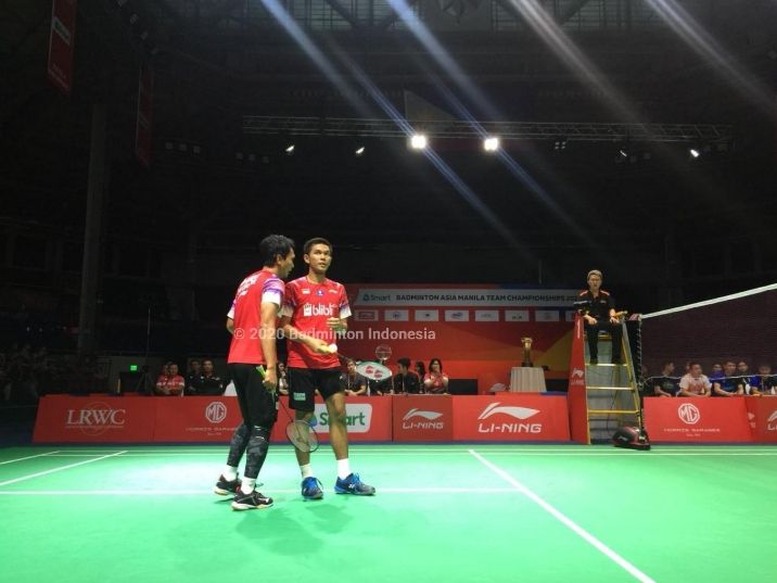 Ganda Mohammad Ahsan/Fajar Alvian menjadi penentu kemenangan tim Indonesia(dok: twitter badmintonindonesia)