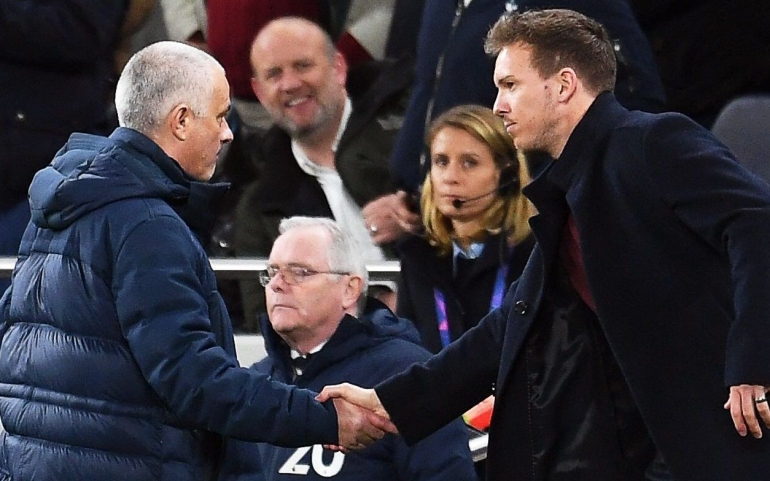 Jose Mourinho menyalami Julian Nagelsmann selepas pertandingan. (Sumber foto: telegraph.co.uk)