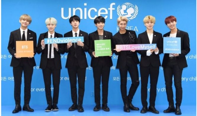 Foto: BTS bekerja sama dengan UNICEF mempromosikan kampanye 'Love My Self' (Twitter @bts_love_Myself)