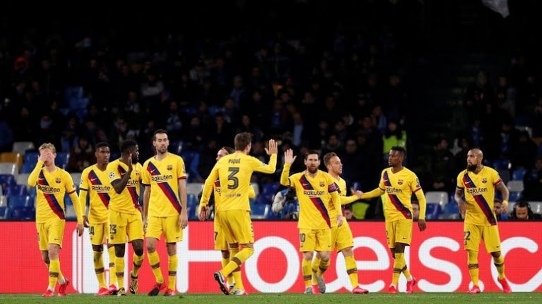 Perayaan gol Griezmann ke gawang Napoli. | Reuters.com