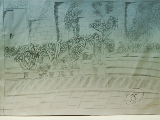 Flowers infront of classroom (sketsa oleh Peniel Tarigan)