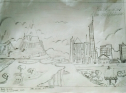 A utopia trap between village and city, a kid point of view (sketsa oleh Peniel Tarigan)