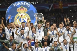 Real Madrid merayakan juara Liga Champions tahun 2017