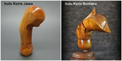 Hulu keris Jawa (kanan), hulu keris Sumatra (kiri). Ilustrasi oleh Hadi