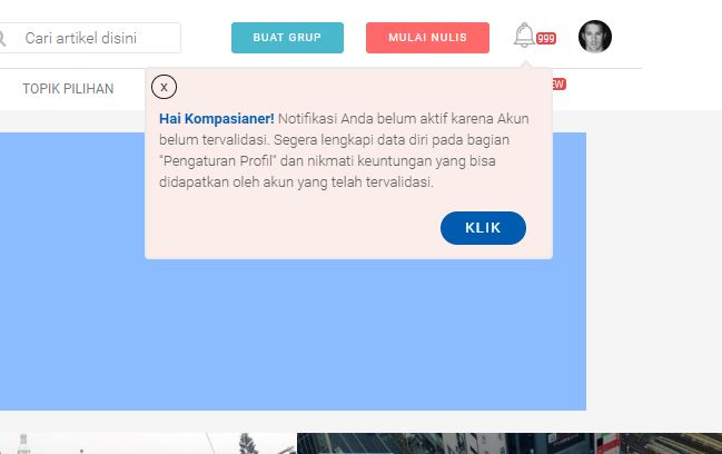 Alert Validasi Akun