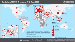Gambar: Peta Persebaran Pandemi COVID-19 Sumber: Situation Reports 56, WHO