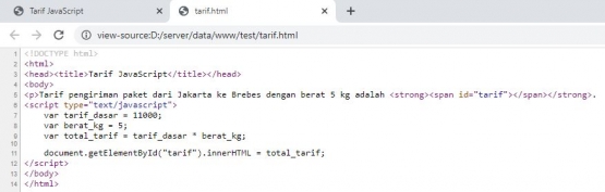 page source yang ditulis dengan disertai kode JavaScript