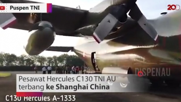 Acara pelepasan pesawat angkut militer milik TNI AU, Hercules, yang akan terbang ke China untuk mengangkut perlengkapan alat kesehatan untuk menghadapi pandemi COVID-19 (detik.com/ Puspen TNI). 
