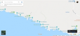 Tangkapan layar Google Map pantai di Kabupaten Gunung Kidul, Yogyakarta (Sumber: Dok. Pri)