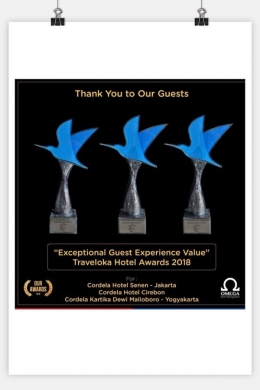 Penghargaan yang diraih Cordela Hotel Yogyakarta. (sumber foto: instagram.com/omega_hm/)