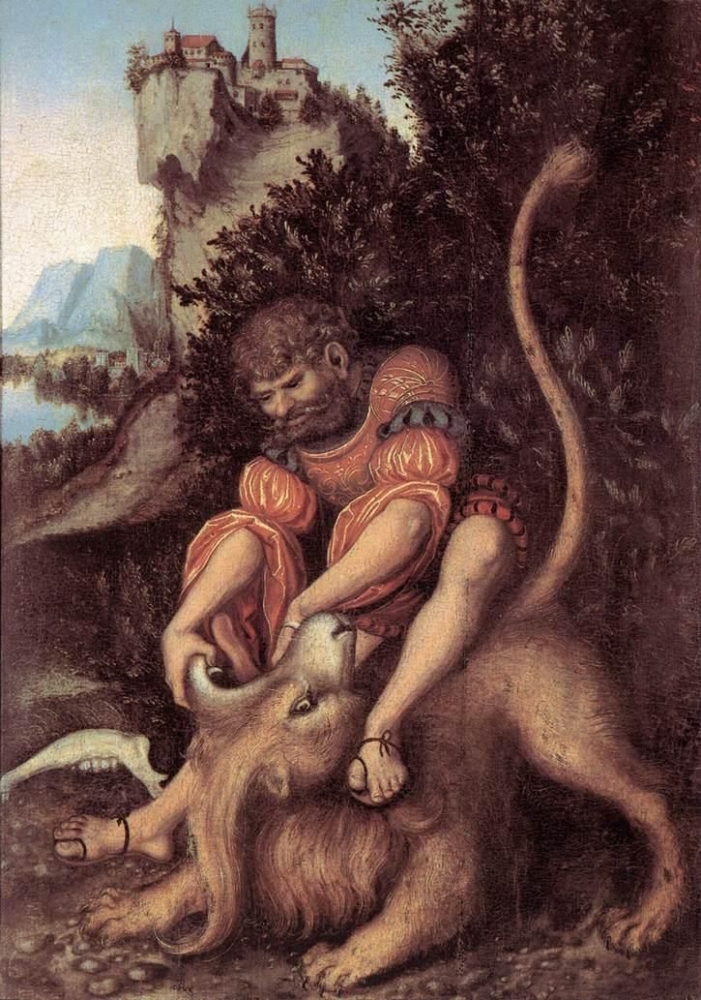 Samson's fight with the Lion / Samson battling with the lion by Lucas Cranach Tua (1472–1553) via wikipedia.org