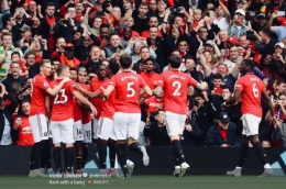 Para pemain Manchester United merayakan gol dalam laga pekan perdana Liga Inggris kontra Chelsea di Stadion Old Trafford, 11 Agustus 2019.| Sumber: Twitter Victor Lindelof @vlindelof