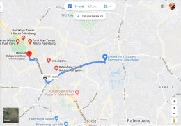 Lokasi Cordela Inn Relatif Dekat Dengan Objek Wisata Palembang (Sumber: GoogleMaps)